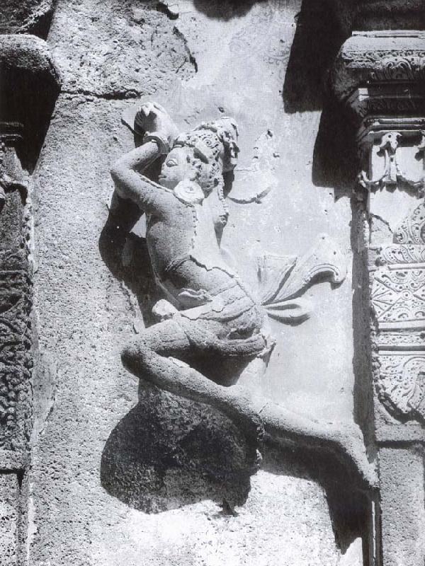 unknow artist Durga and the demon.  Mahisasaramardini-cave Mahabalipuram Sweden oil painting art